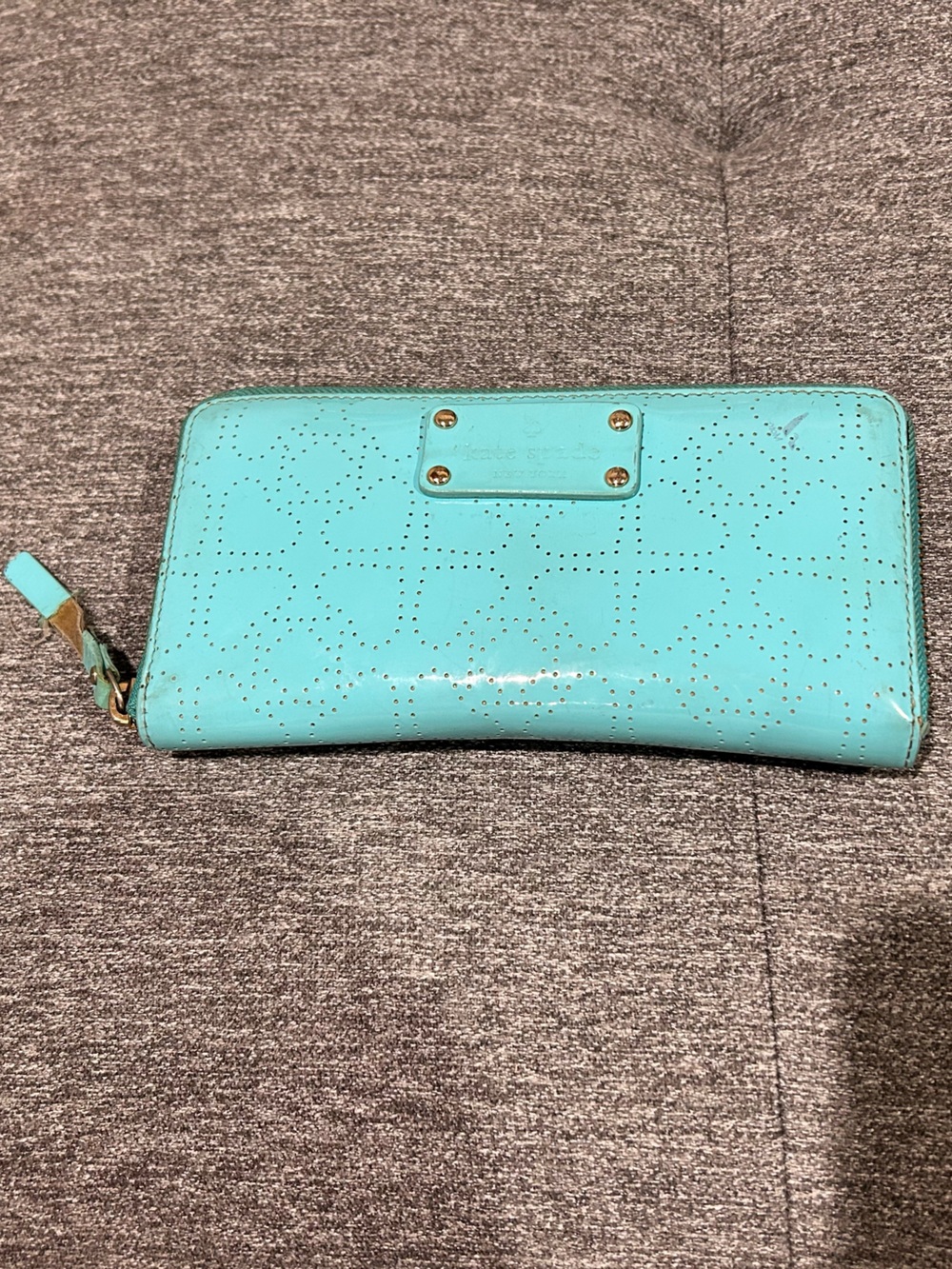 Kate Spade New York Perforated Patent Leather Wallet Aqua Blue